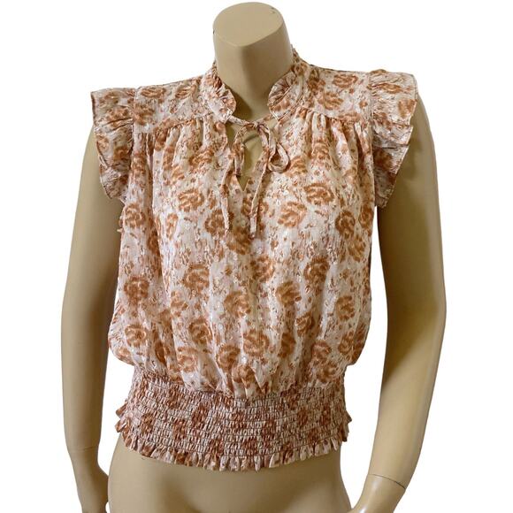 JOIE Womens Size Medium Cap Sleeve Keyhole Neck Cropped Boho Tribal Print Shirt - Picture 1 of 8